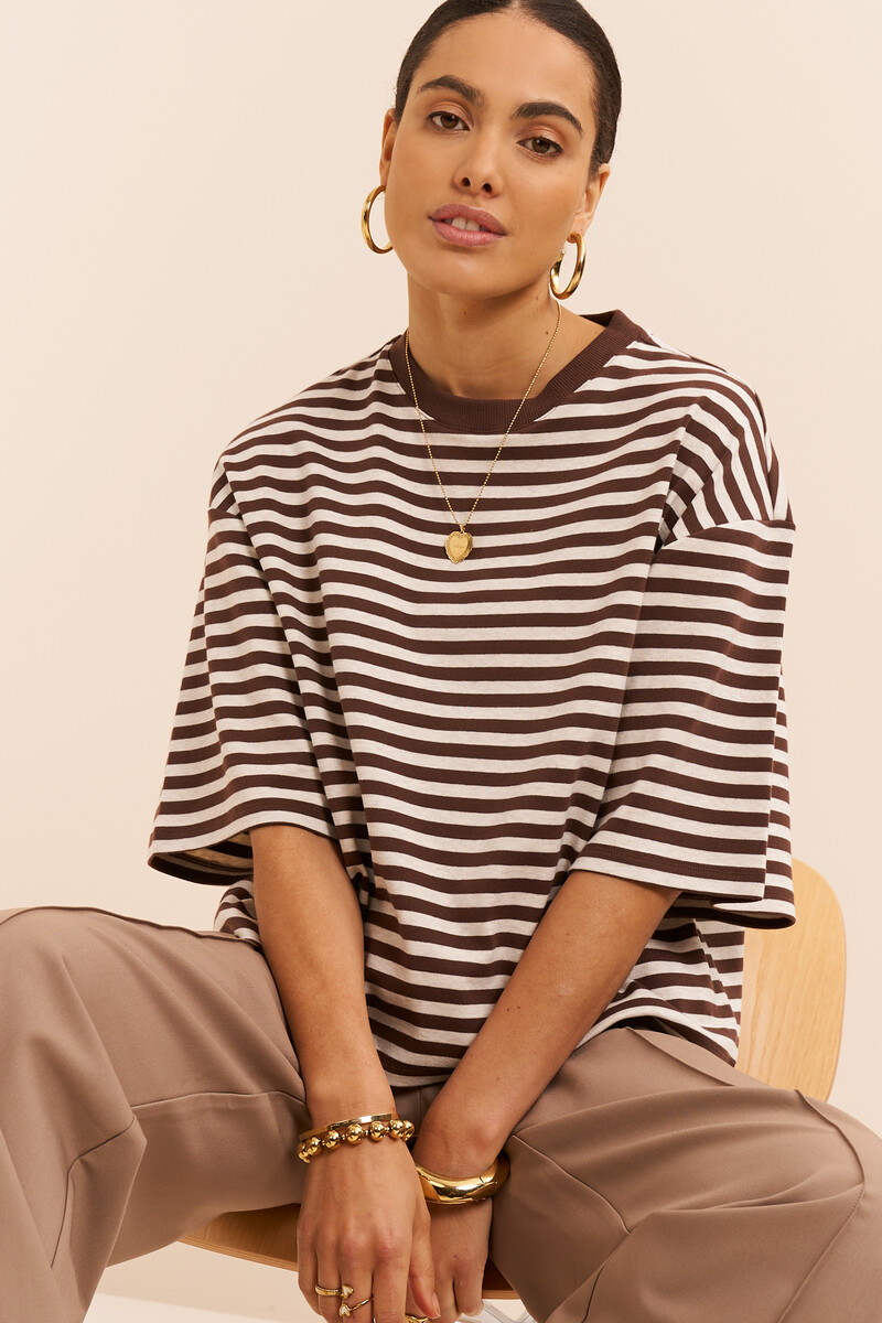 Brown striped boxy T-shirt | My Jewellery