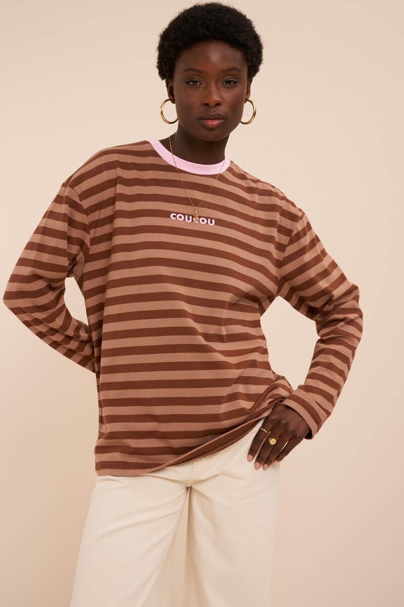 Brown striped long sleeve T-shirt 'CouCou' | My Jewellery