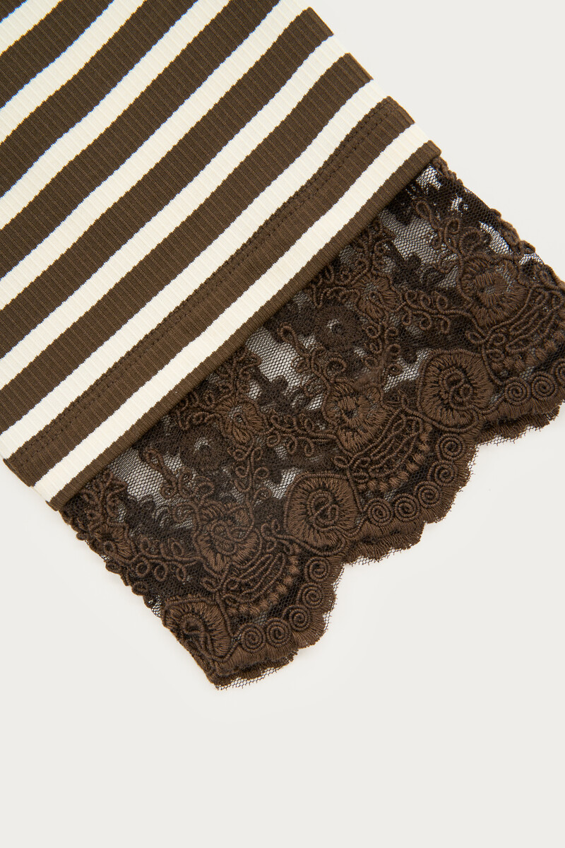 Brown striped T-shirt with long lace sleeves | My Jewellery
