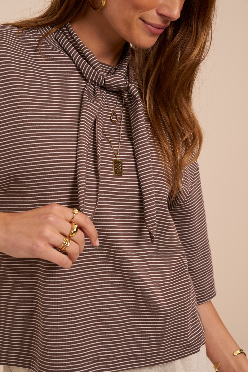 Brown striped T-shirt with scarf | My Jewellery