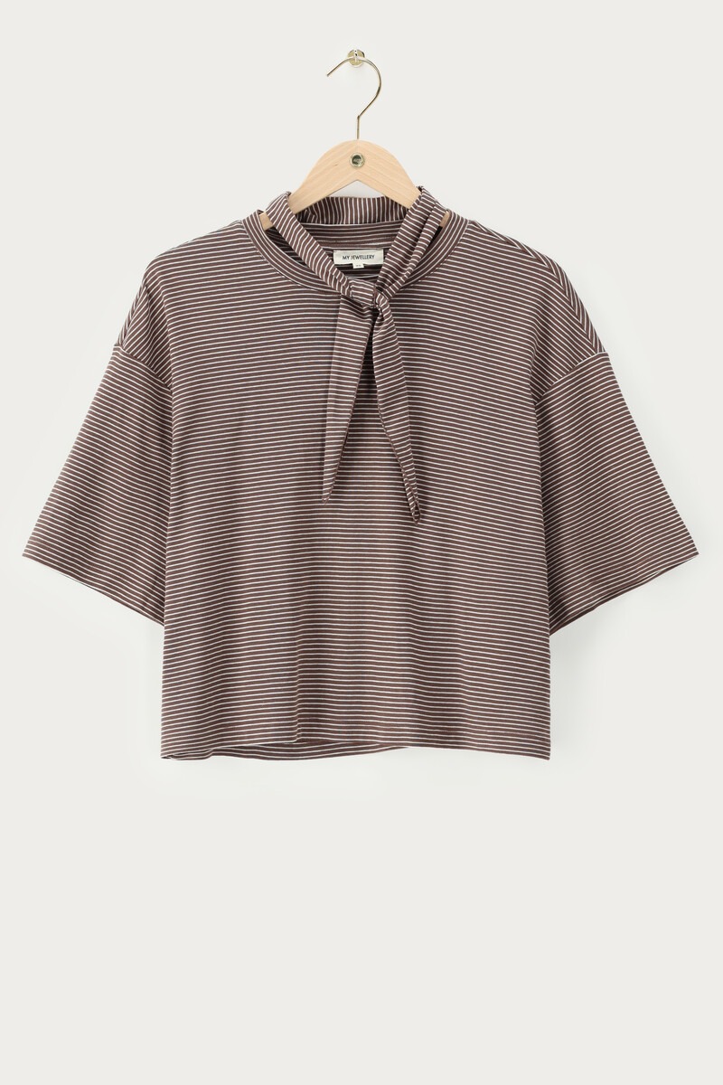 Brown striped T-shirt with scarf | My Jewellery