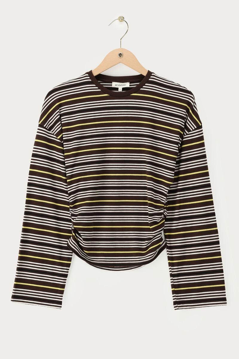 Brown striped top with gathering | My Jewellery