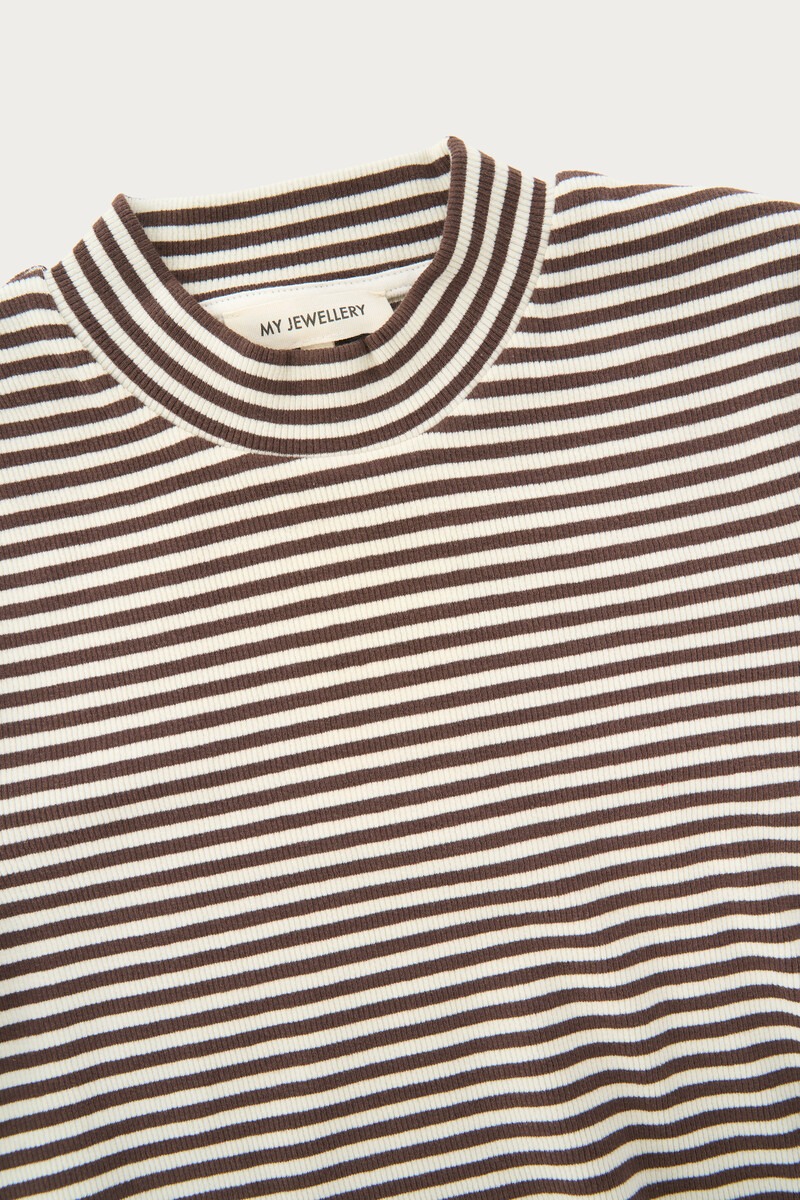 Brown striped top with rib and turtleneck | My Jewellery