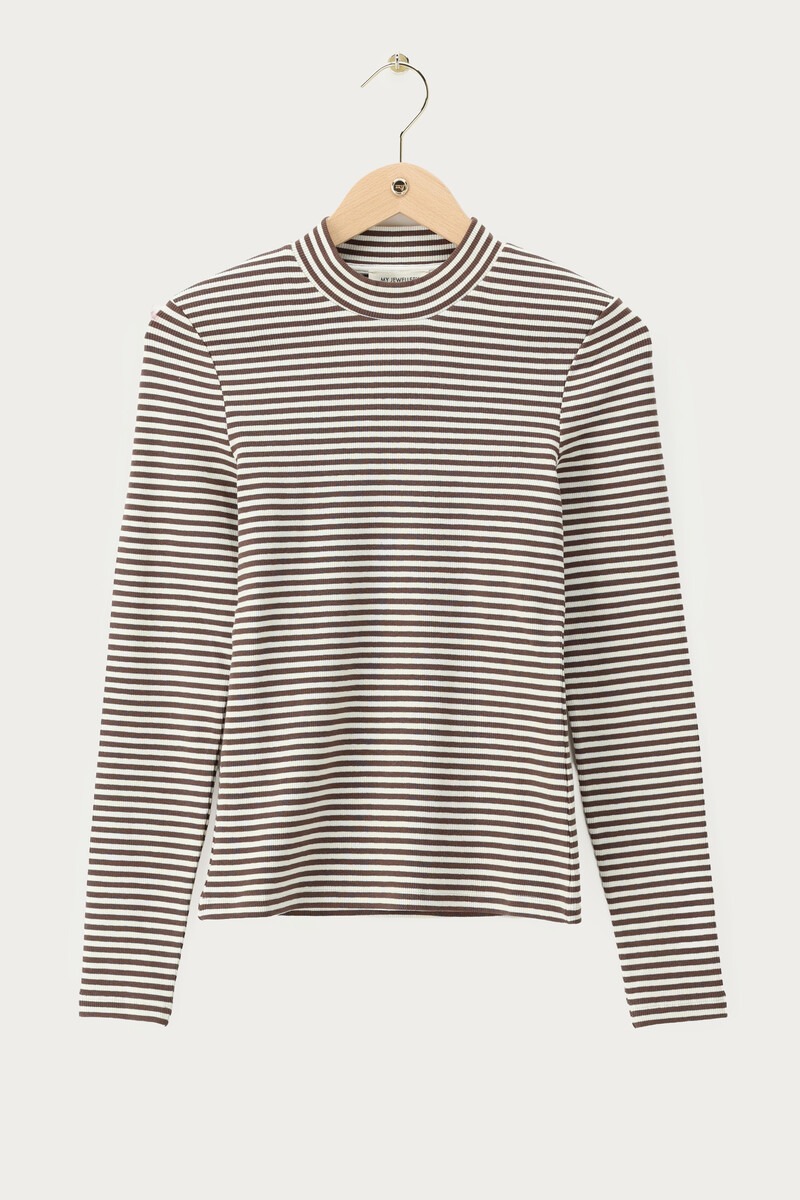 Brown striped top with rib and turtleneck | My Jewellery