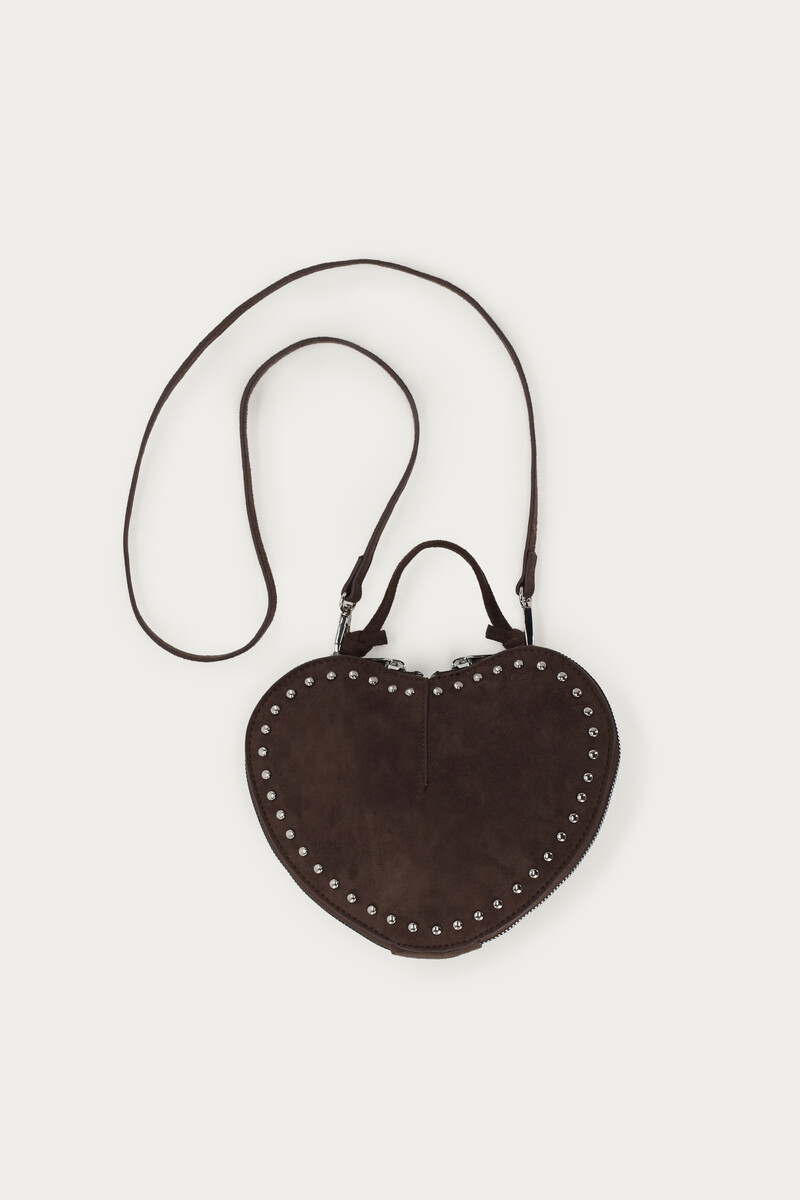 Brown hearts crossbody bag in suede look | My Jewellery