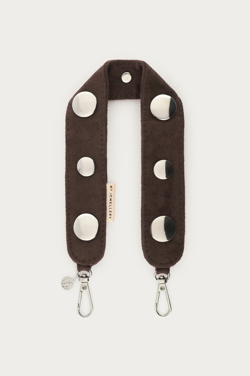 Brown phone cord in suede look with studs | My Jewellery