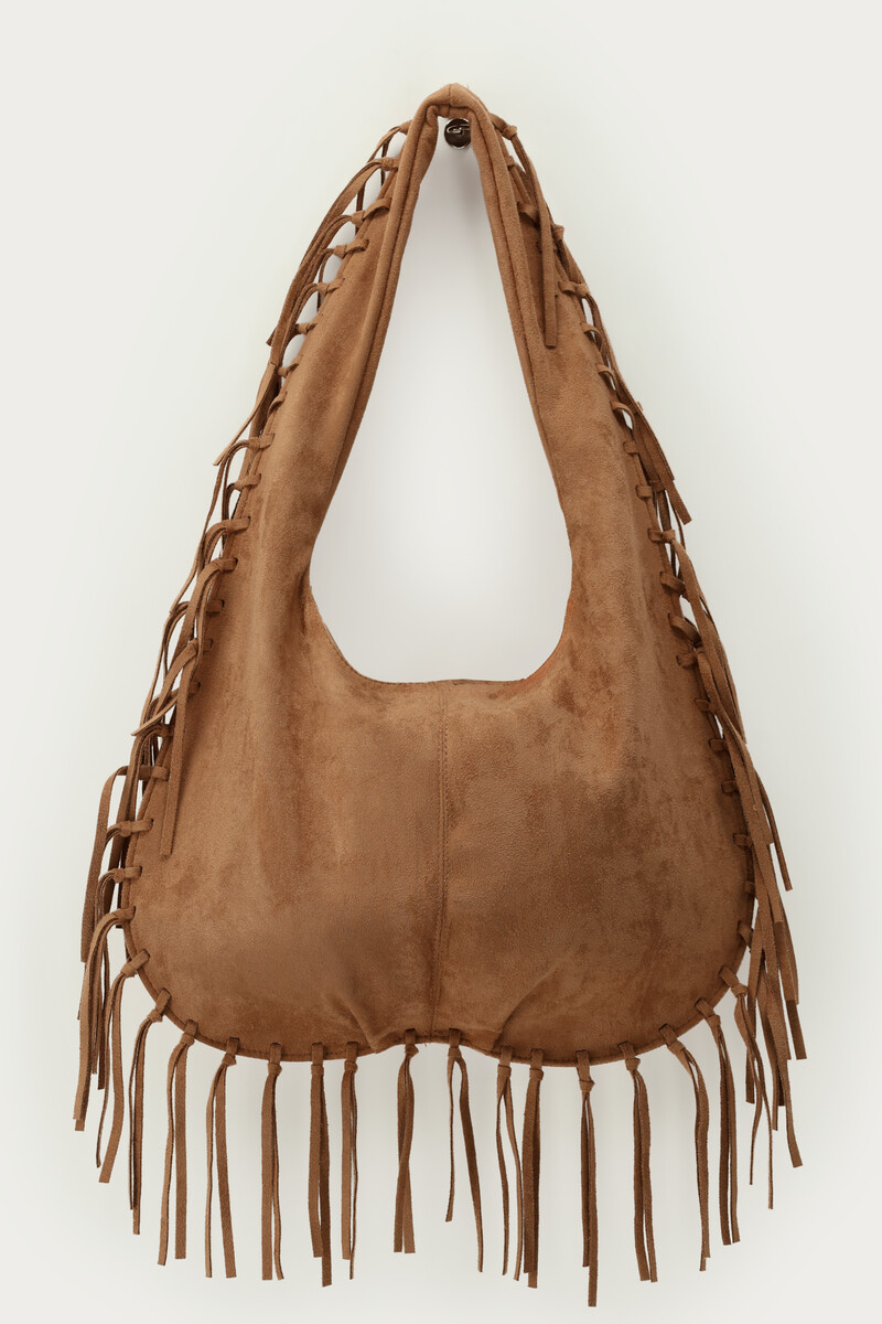 Brown tote bag in suede look with fringes | My Jewellery