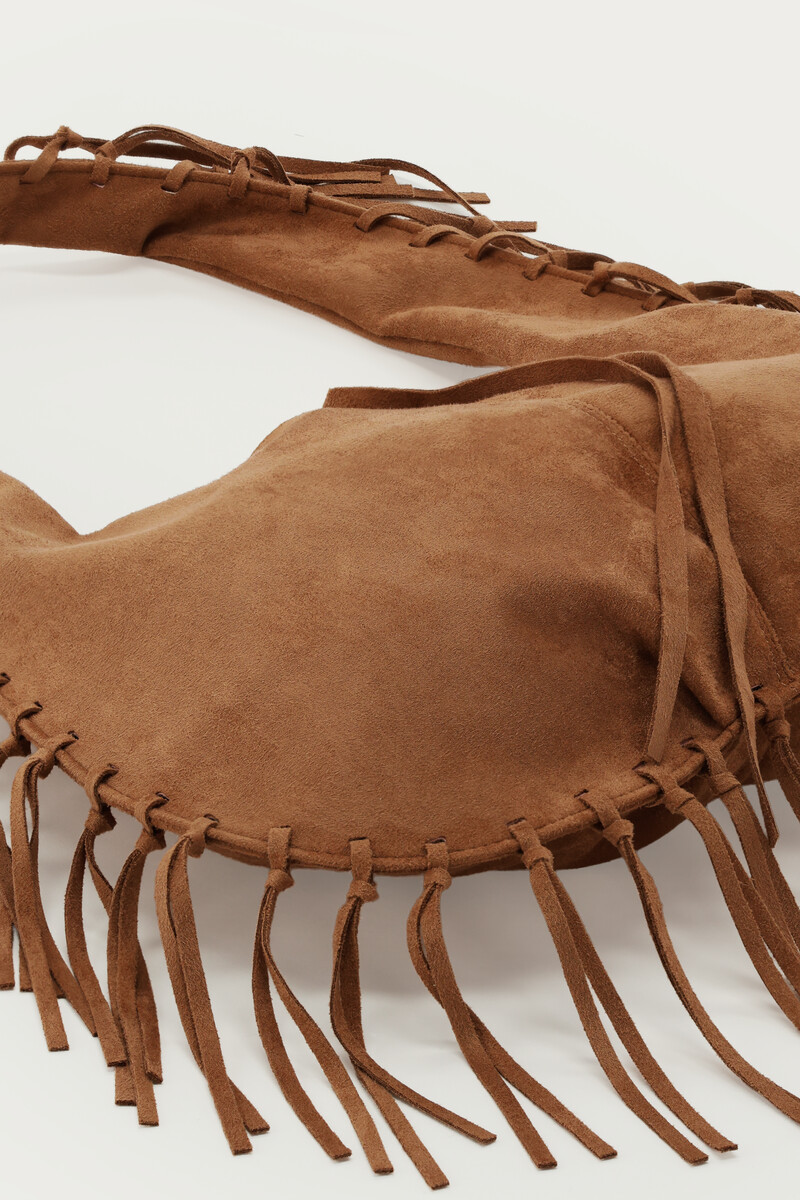 Brown tote bag in suede look with fringes | My Jewellery