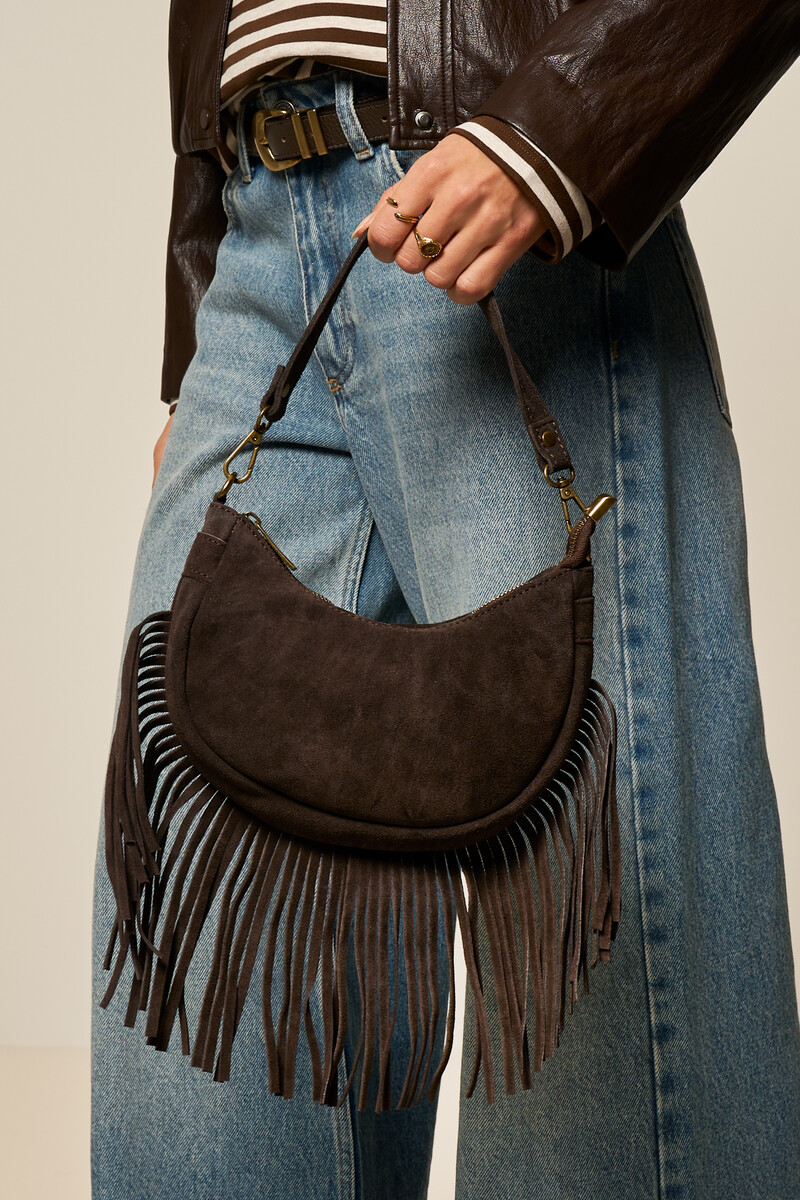 Brown suede shoulder bag with fringes | My Jewellery