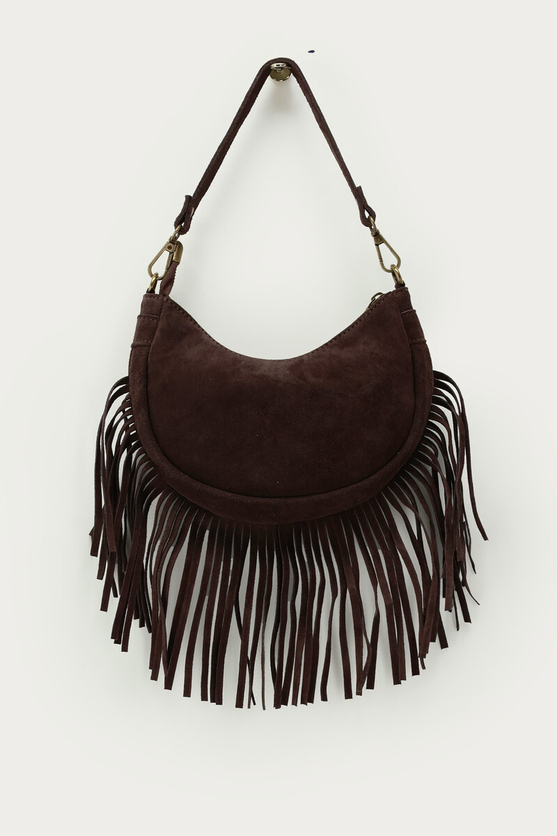 Brown suede shoulder bag with fringes | My Jewellery