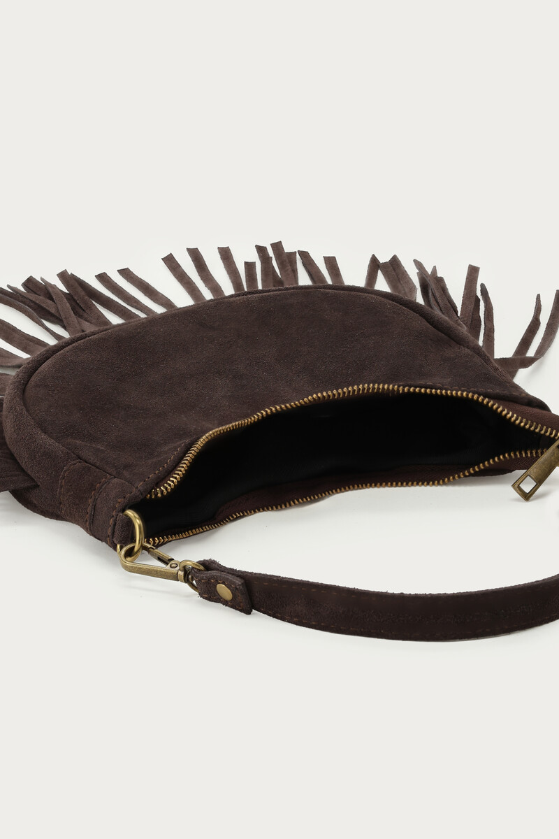 Brown suede shoulder bag with fringes | My Jewellery
