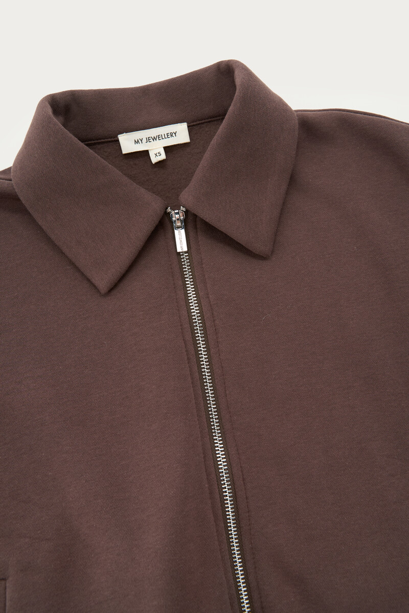 Brown sweatshirt vest top with rolled-up sleeves | My Jewellery