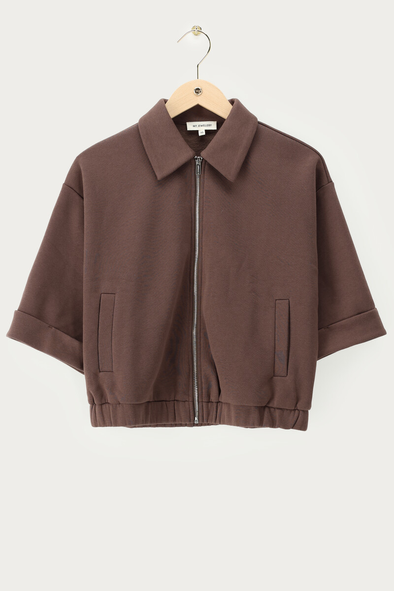 Brown sweatshirt vest top with rolled-up sleeves | My Jewellery
