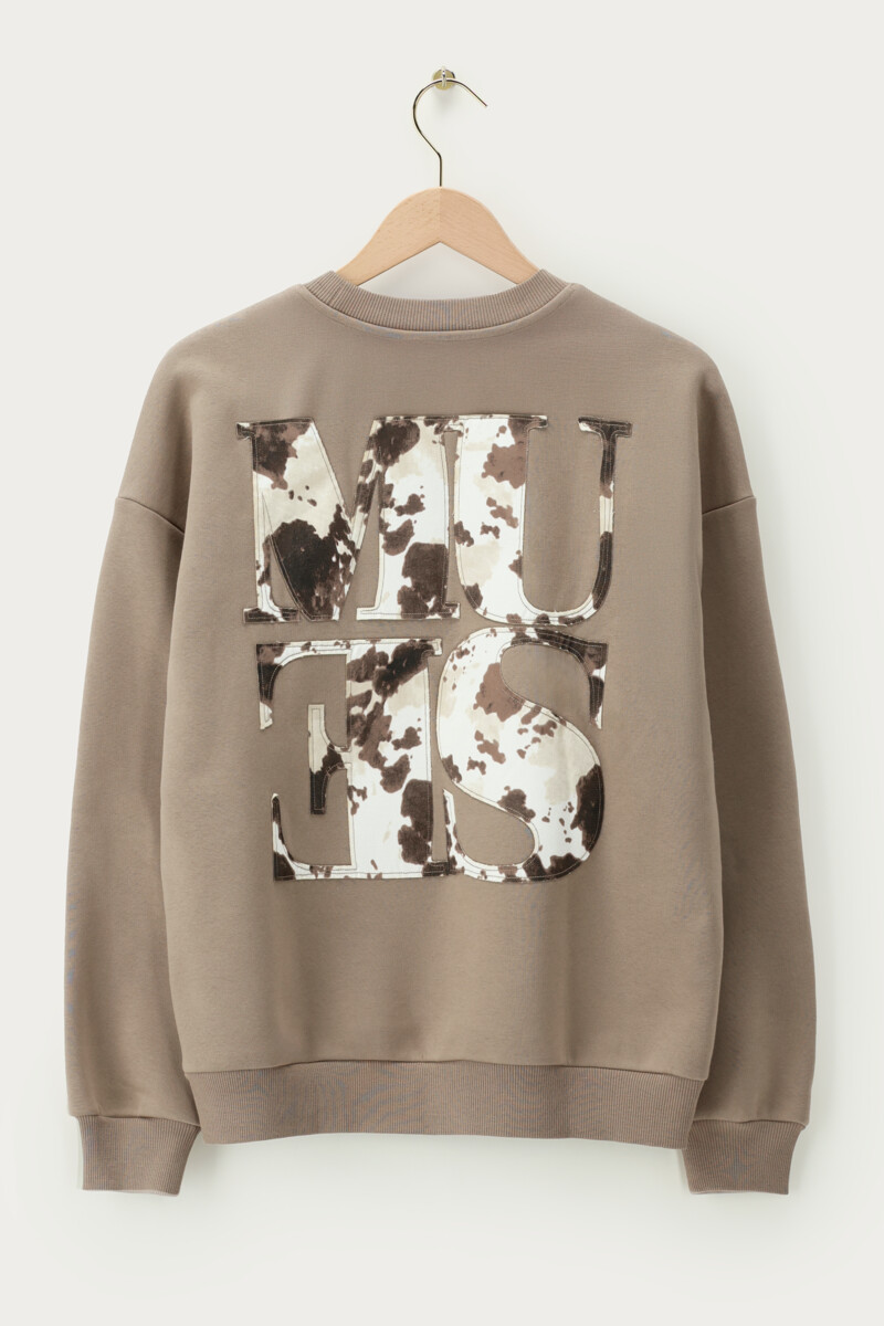 Brown sweatshirt with cow print “Muse” patch | My Jewellery
