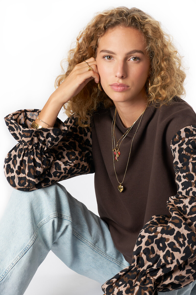 Brown sweater with leopard print sleeves | My Jewellery