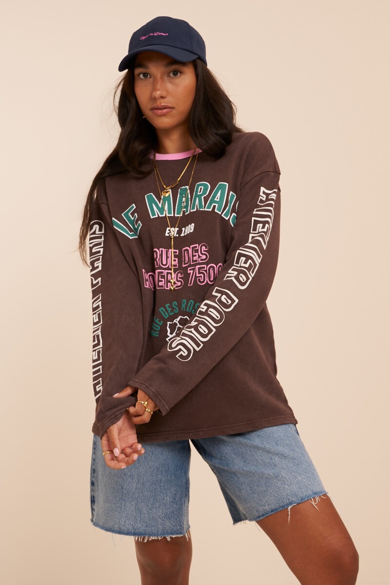Brown sweater with print 'Le Marais' | My Jewellery