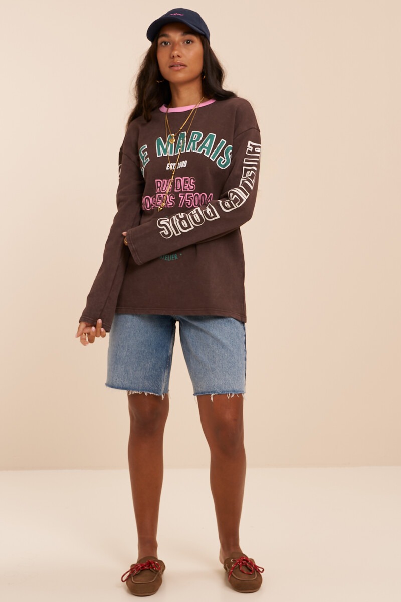 Brown sweater with print 'Le Marais' | My Jewellery