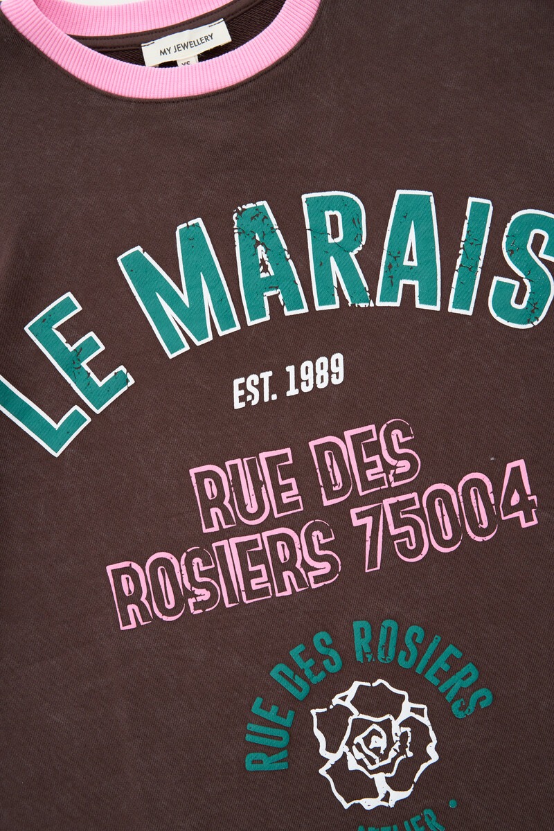 Brown sweater with print 'Le Marais' | My Jewellery