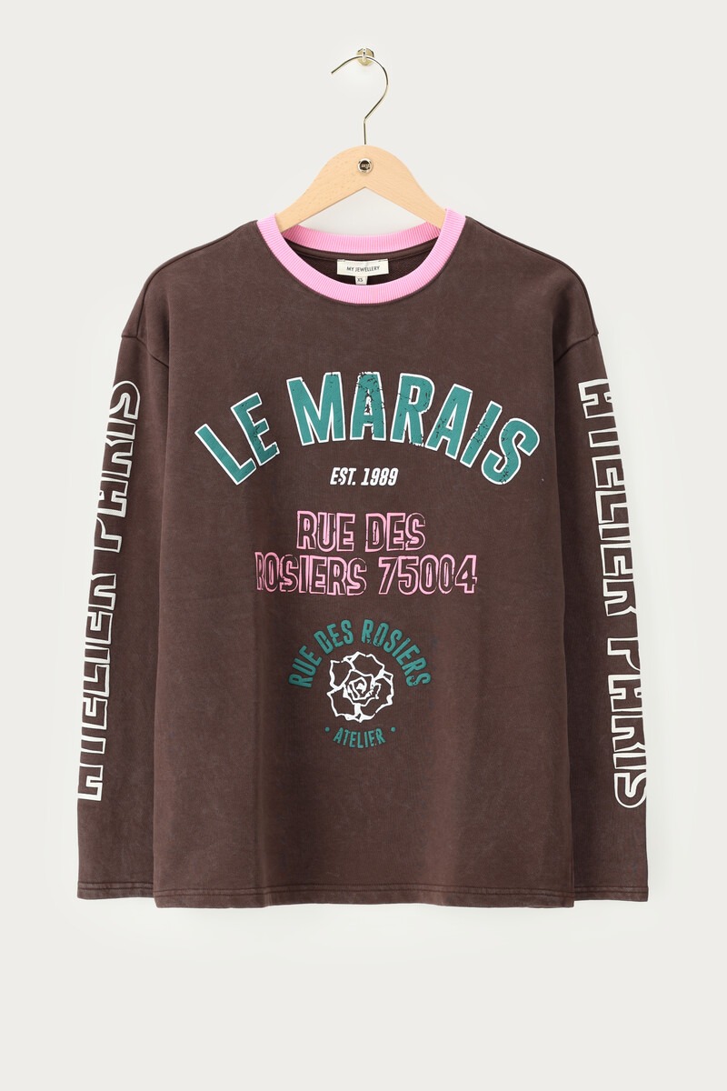 Brown sweater with print 'Le Marais' | My Jewellery