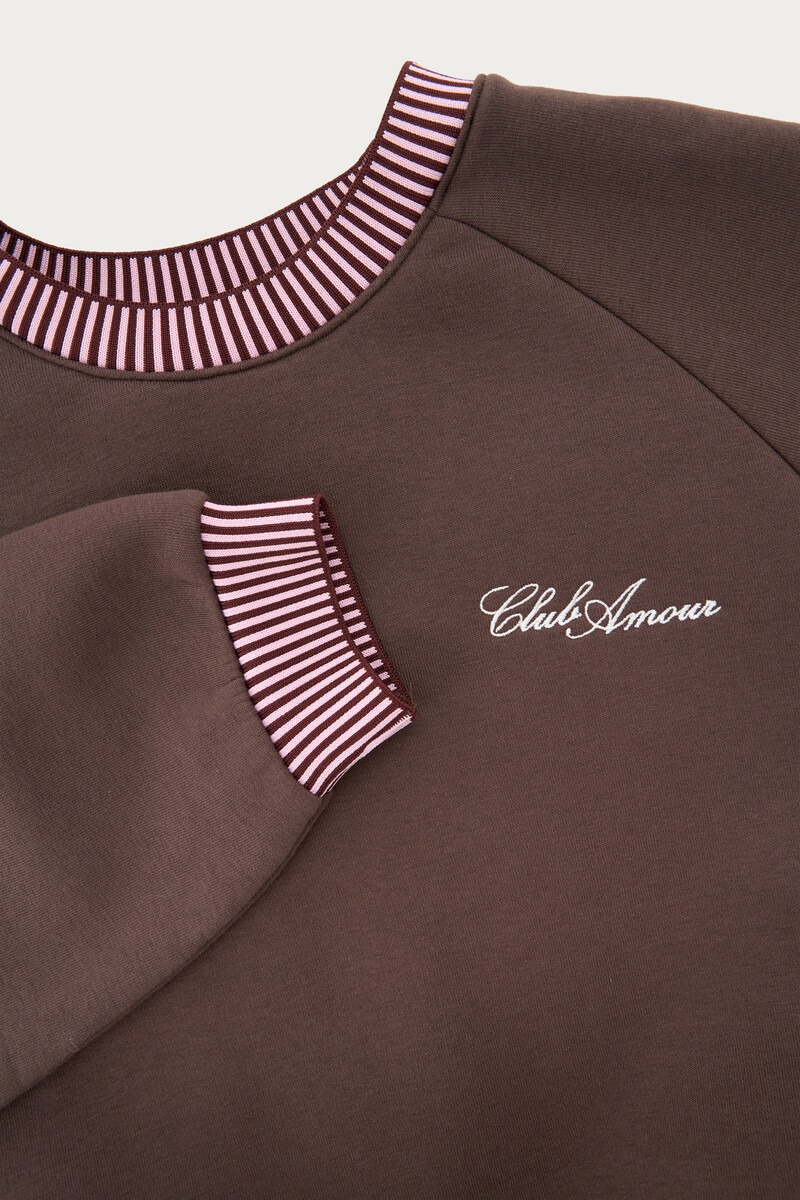 Brown sweatshirt with red contrast 'Club amour' | My Jewellery