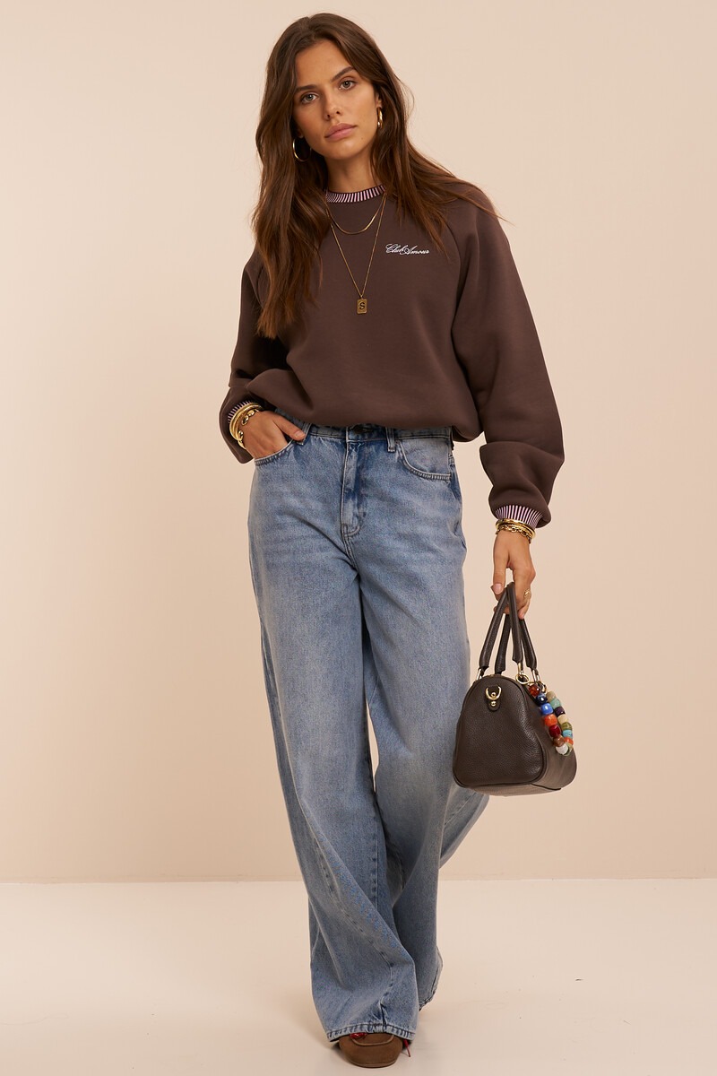 Brown sweater with red contrast 'Club amour' | My Jewellery