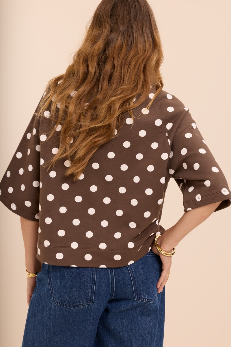 Brown sweater with short sleeves and beige polka dots | My Jewellery