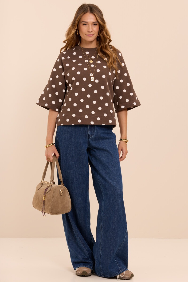 Brown sweater with short sleeves and beige polka dots | My Jewellery