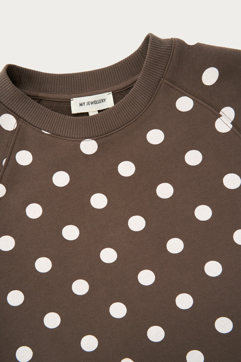 Brown sweatshirt with short sleeves and beige polka dots | My Jewellery