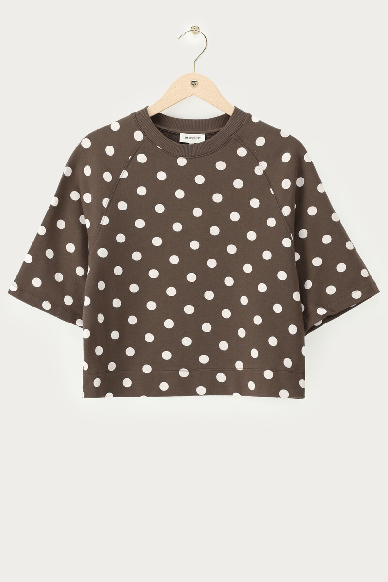 Brown sweatshirt with short sleeves and beige polka dots | My Jewellery