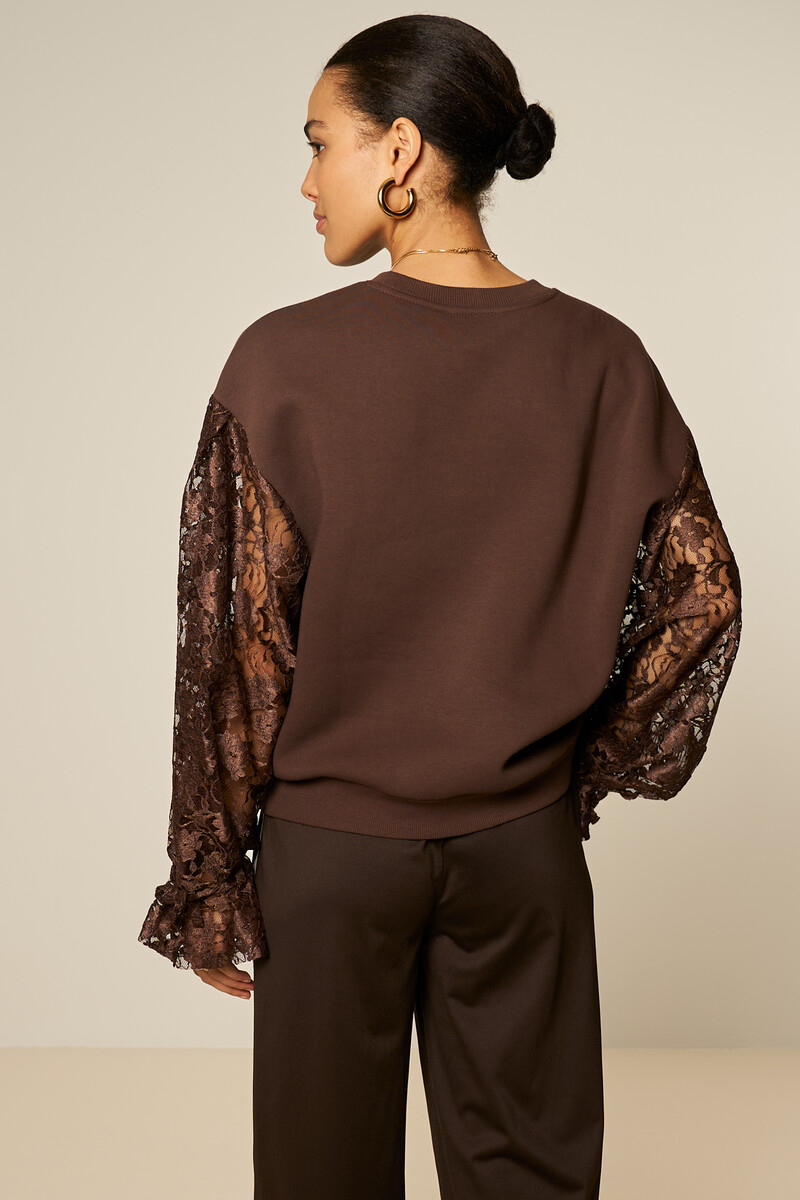 Brown sweatshirt with lace long sleeves | My Jewellery