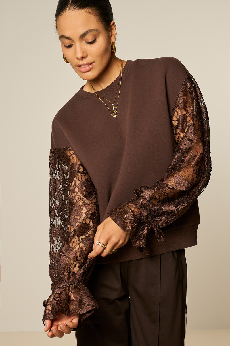 Brown sweatshirt with lace long sleeves | My Jewellery