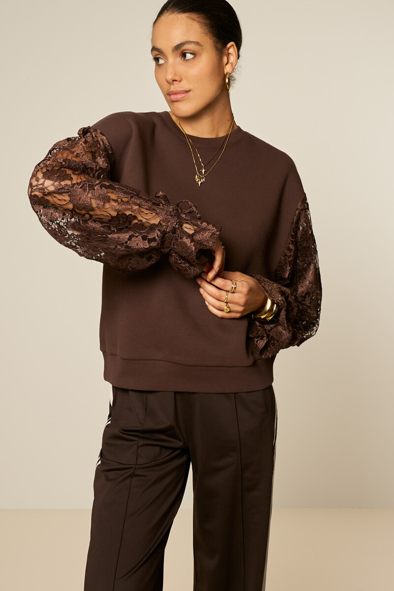 Brown sweatshirt with lace long sleeves | My Jewellery