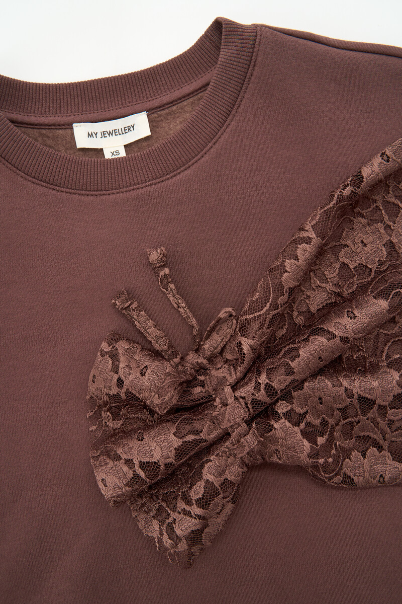 Brown sweatshirt with lace long sleeves | My Jewellery