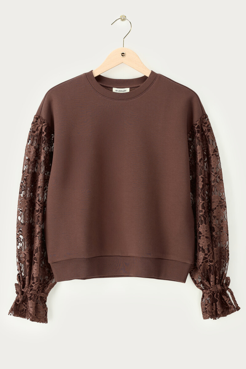 Brown sweatshirt with lace long sleeves | My Jewellery