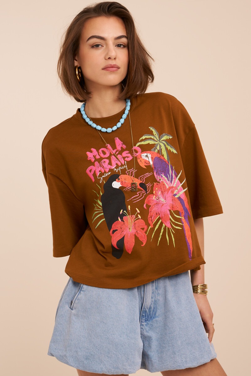 Brown T-shirt ''Hola paraiso'' | My Jewellery