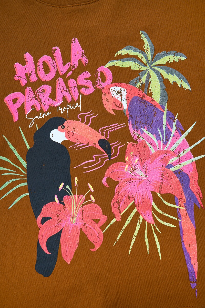 Brown T-shirt ''Hola paraiso'' | My Jewellery