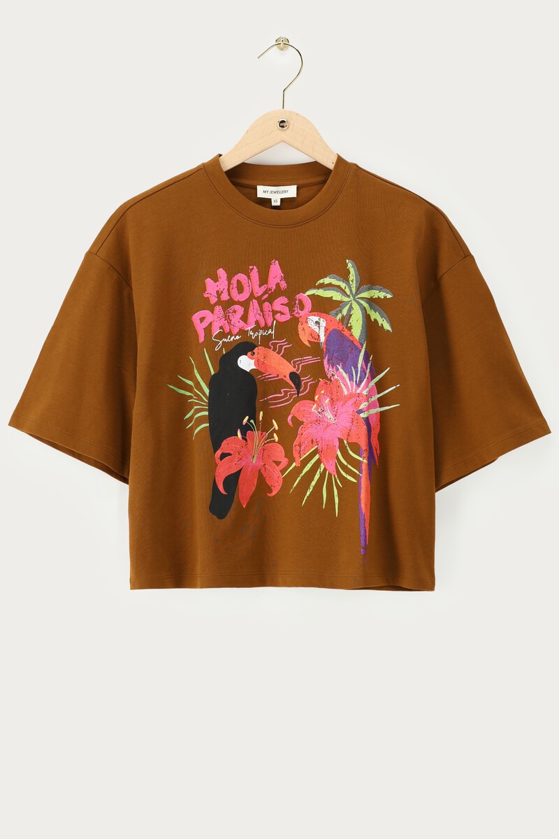 Braunes T-Shirt"Hola Paraiso"| My Jewellery