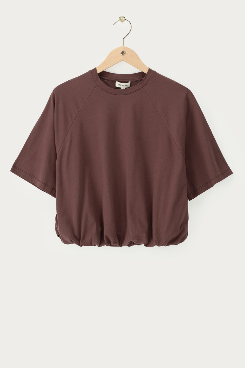 Brown T-shirt with gathered hem | My Jewellery