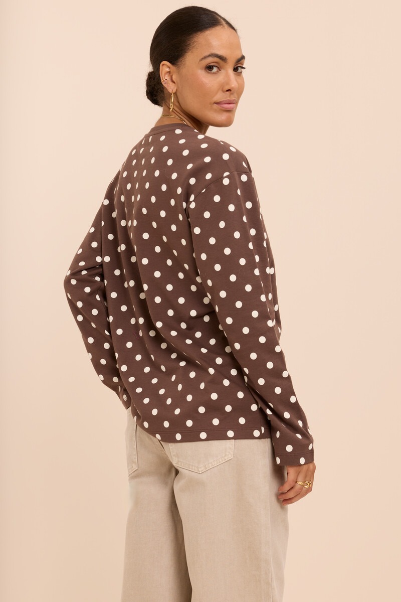 Brown T-shirt with long sleeves and polka dots | My Jewellery