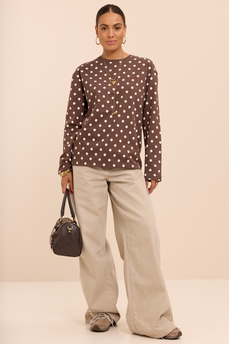 Brown T-shirt with long sleeves and polka dots | My Jewellery
