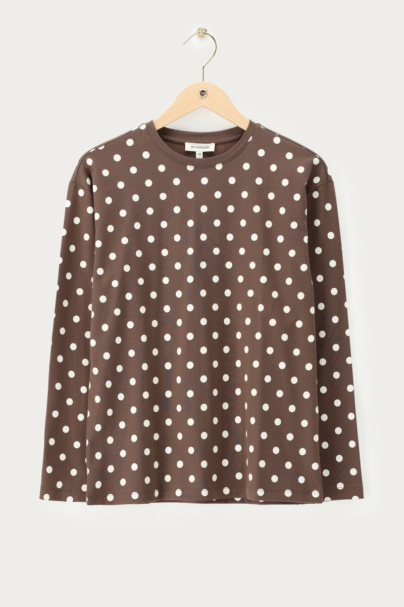 Brown Long Sleeve T-shirt with Polka Dots | My Jewellery