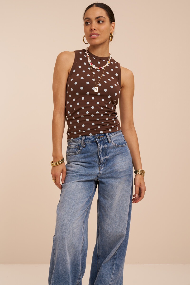 Brown tank top with polka dot | My Jewellery
