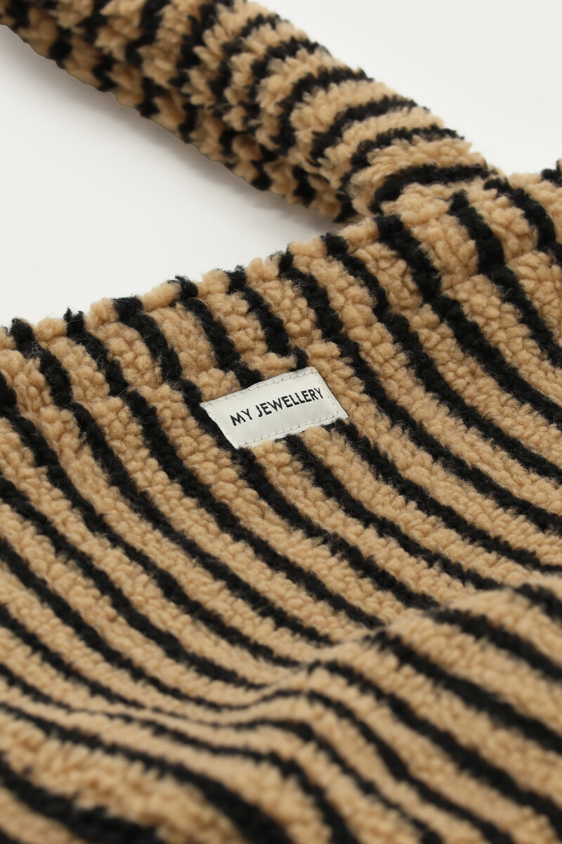 Brown teddy tote bag with stripes | My Jewellery