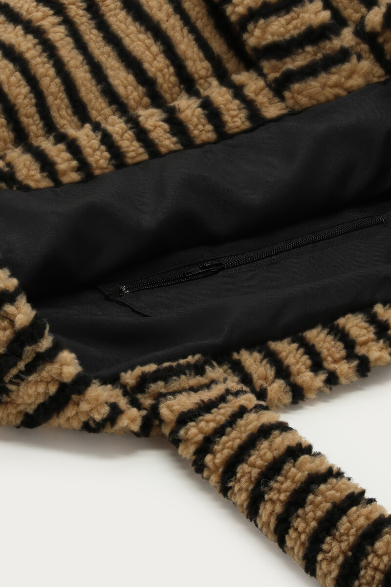 Brown teddy tote bag with stripes | My Jewellery
