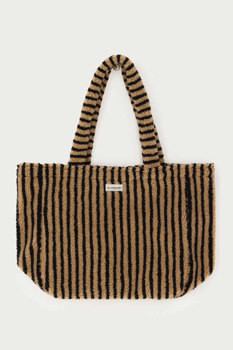 Brown teddy tote bag with stripes | My Jewellery