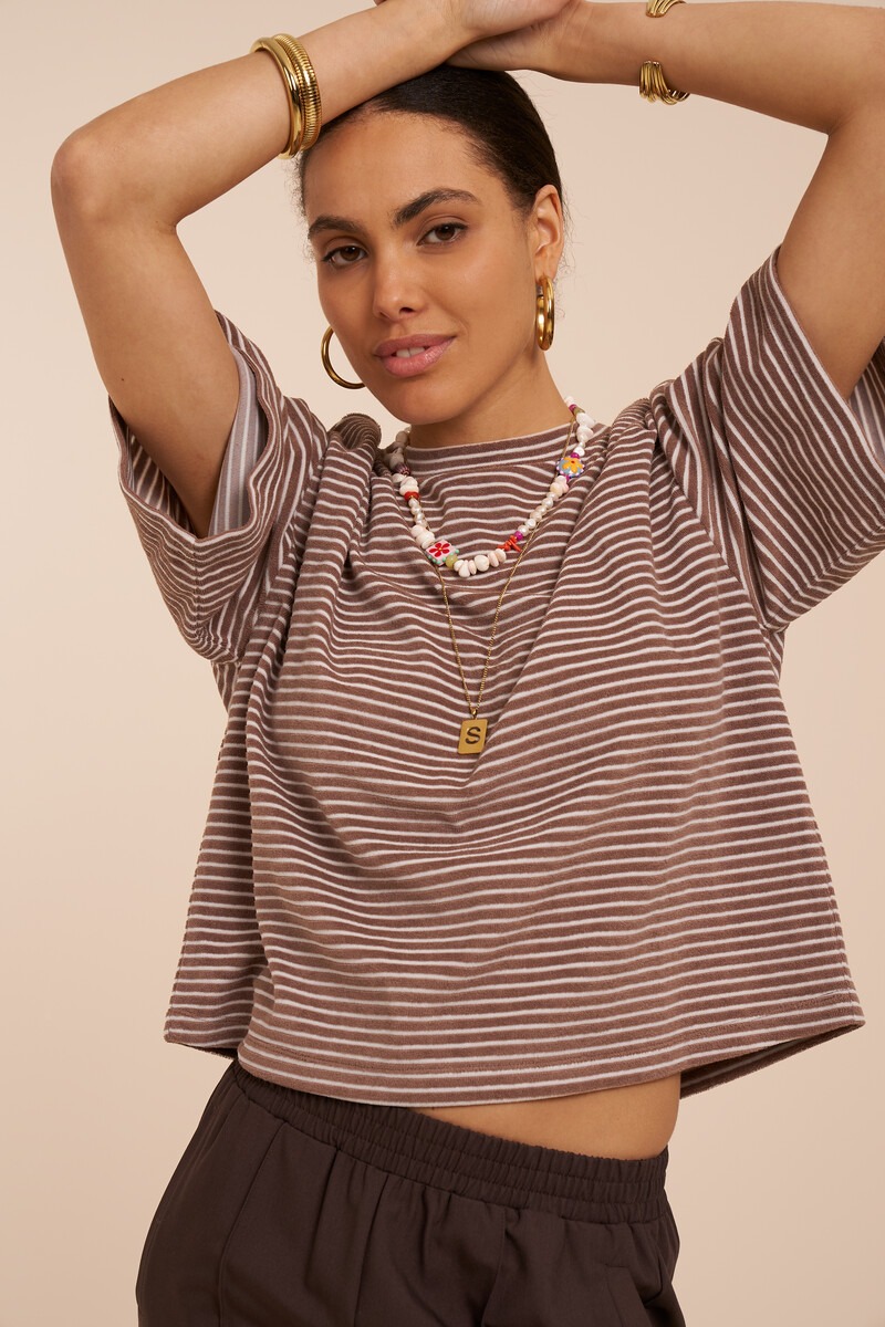 Brown terry T-shirt with stripes | My Jewellery