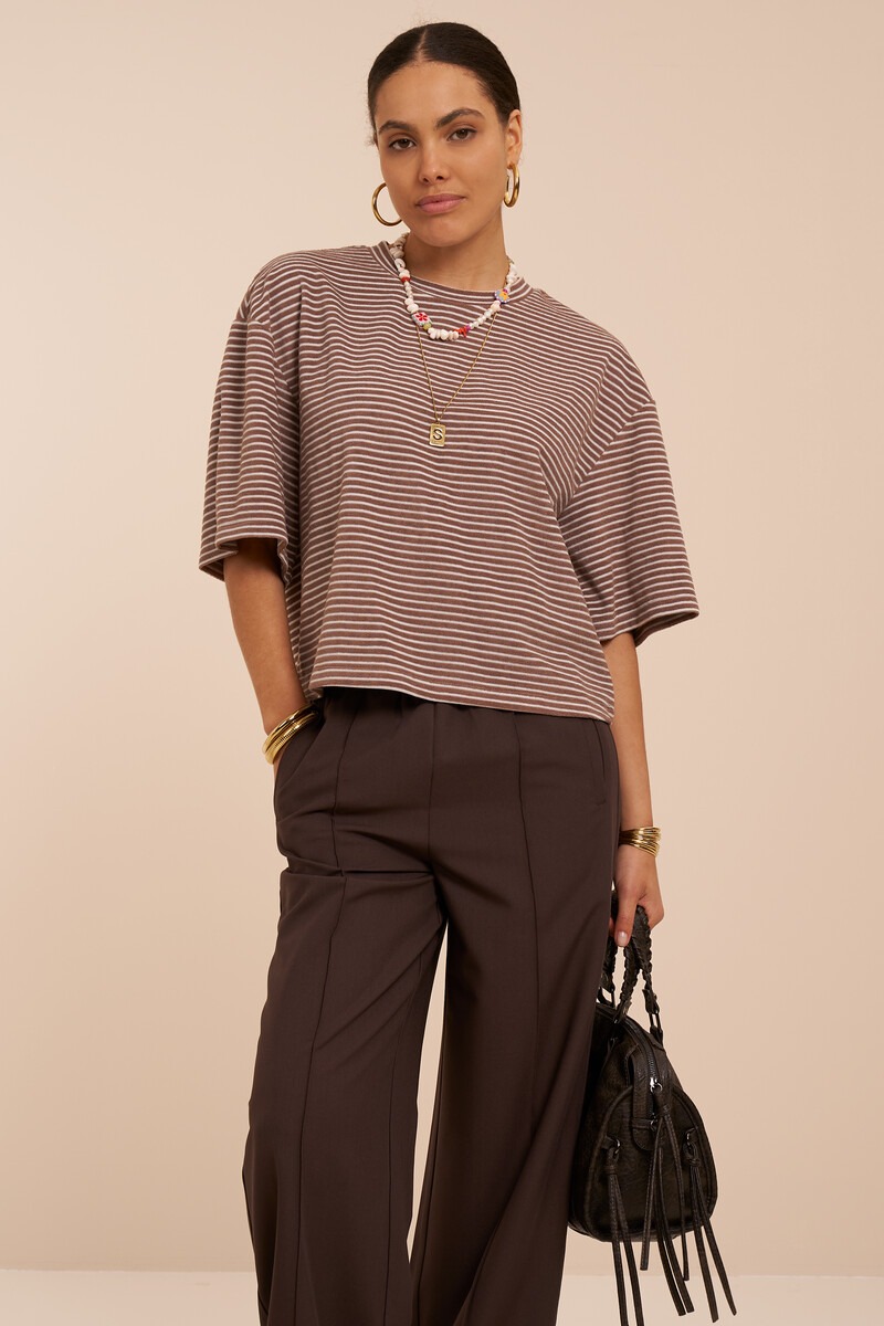 Brown terry T-shirt with stripes | My Jewellery