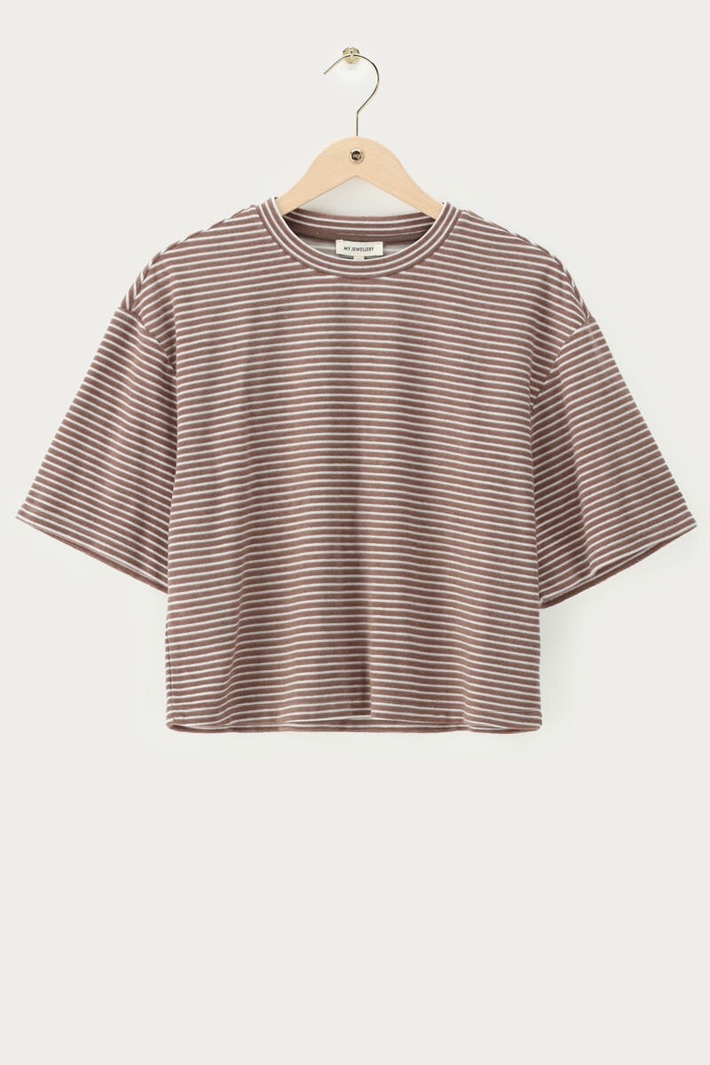 Brown terry T-shirt with stripes | My Jewellery