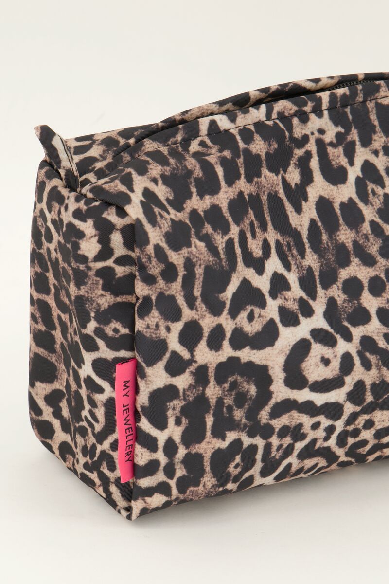 Brown toiletry bag set with panther print | My Jewellery