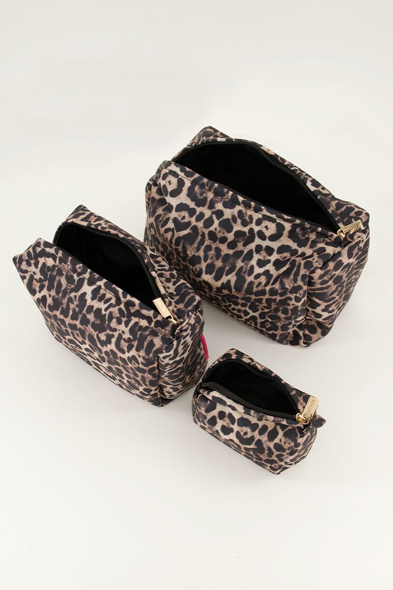Brown toiletry bag set with panther print | My Jewellery
